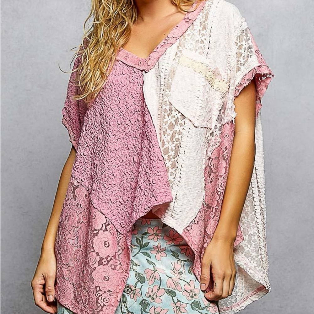 NWT POL Bohemian Fuschia Lace Top S M L